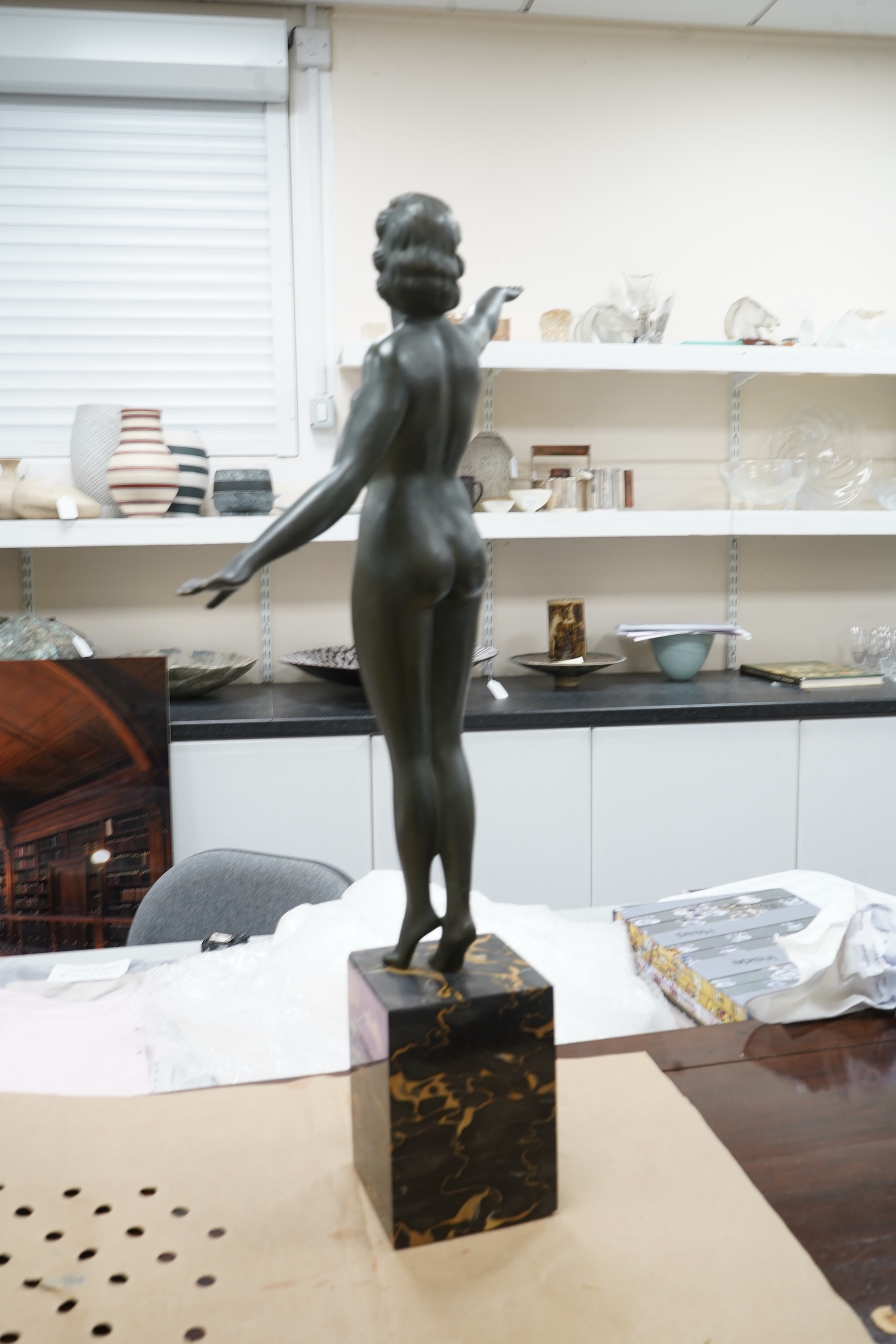 Segundo - Bronze nude female, on marble plinth, 47cm wide x 67cm high